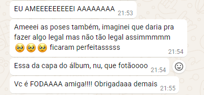 Depoimento de cliente — pose e fotos perfeitas